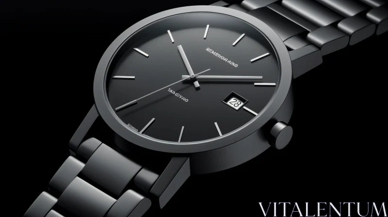 Elegant 3D Wristwatch Rendering with Black Metal Case AI Image