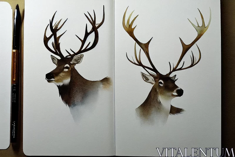 AI ART Elegant Watercolor Deer Drawings with Clever Use of Negative Space