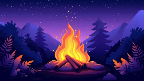 Enchanting Forest Campfire at Night