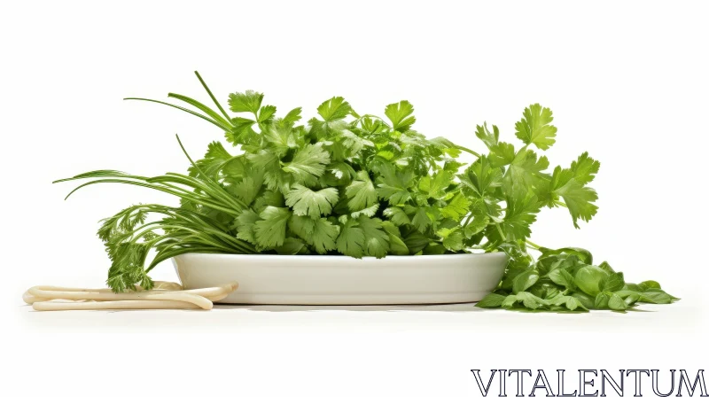 Fresh Green Herbs on White Table AI Image