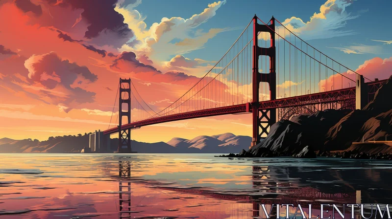 AI ART Golden Gate Bridge Painting at Sunset