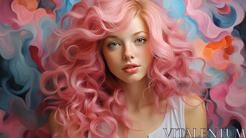 Pink-Haired Woman Portrait in Fashion Setting AI Image