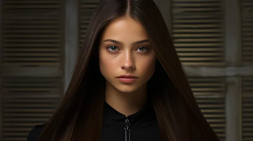 Serious Young Girl Portrait in Black Turtleneck