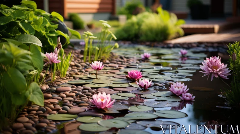 AI ART Tranquil Water Lily Pond - Natural Beauty Captured
