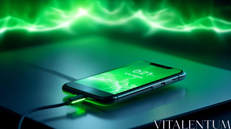 Wireless Charging Smartphone with Green Light - 02:21 Display AI Image
