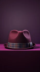 Burgundy Fedora Style Hat on Table - Abstract Art