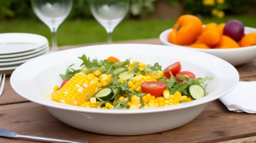 Delicious Corn Salad on Wooden Table