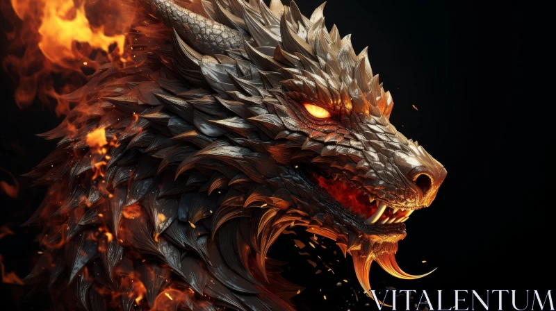 Dragon Wolf Digital Painting - Fantasy Fire Artwork AI Image