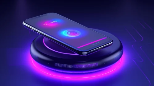 Glowing Black Smartphone on Wireless Charging Pad