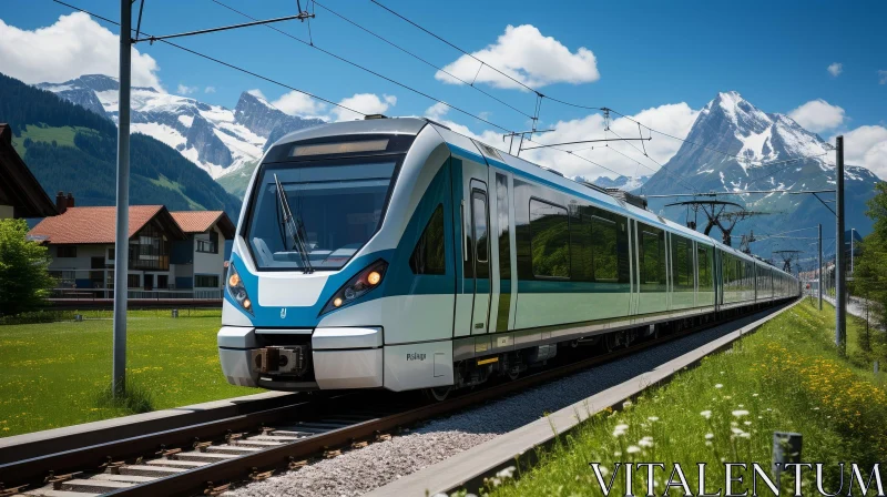 High-Speed Train in Picturesque Valley AI Image