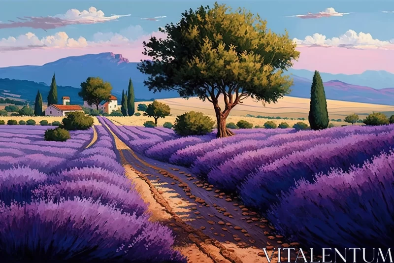 Lavender Fields at Sunset: A Captivating Painting by Jonathan Segers AI Image