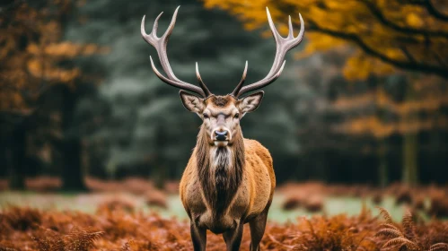Majestic Red Deer Stag in Fern Field