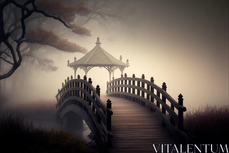 Misty Park Bridge: A Captivating Blend of Oriental Minimalism and Art Nouveau AI Image