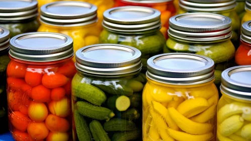 Pickled Vegetables in Glass Jars - Colorful Display