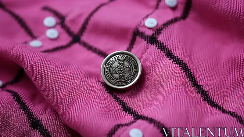 Pink Fabric with Black Stripes and White Buttons AI Image