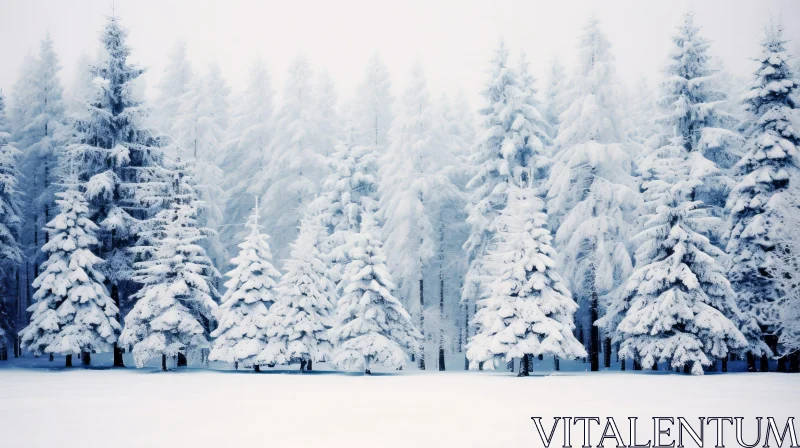 AI ART Winter Landscape - Serene Snow-Covered Trees Scene