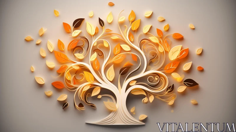 Autumn Tree Digital Artwork - Brown Leaves AI Image