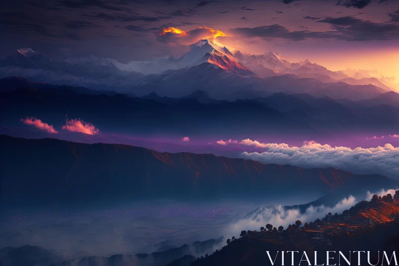 AI ART Breathtaking Sunrise Over Majestic Mountains - Vibrant Colors in Nature - Himalayan Art