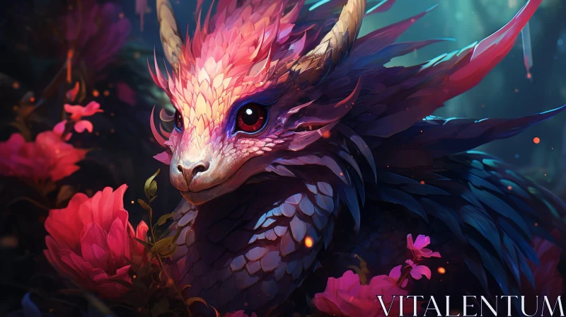 Enchanting Purple Dragon in Dark Forest - Digital Painting AI Image