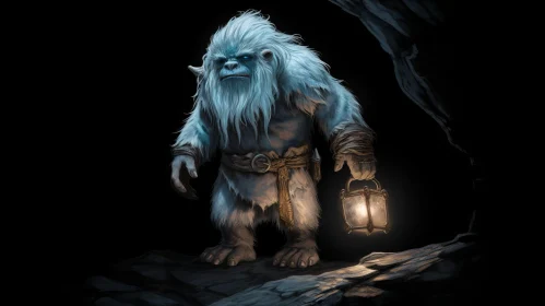 Enigmatic Yeti in Dark Cave AI Image