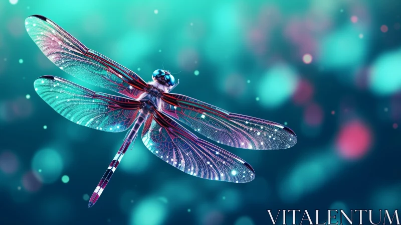 AI ART Majestic Dragonfly with Blue and Red Wings