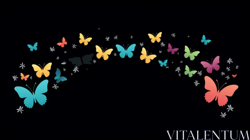 AI ART Colorful Butterflies on Black Background - Delicate Spring/Summer Image