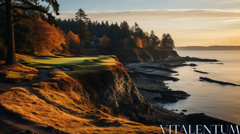 AI ART Tranquil Ocean View Golf Course Landscape