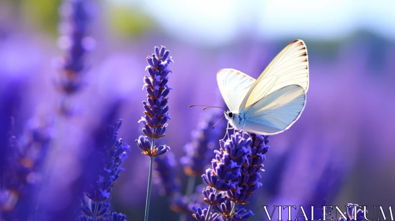 AI ART White Butterfly on Lavender Flower - Close-Up Nature Photography