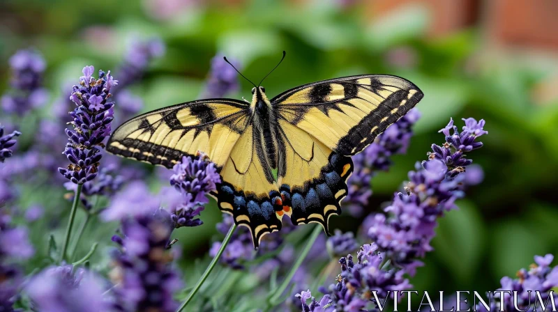 AI ART Yellow Butterfly on Lavender Flowers - Nature Photography