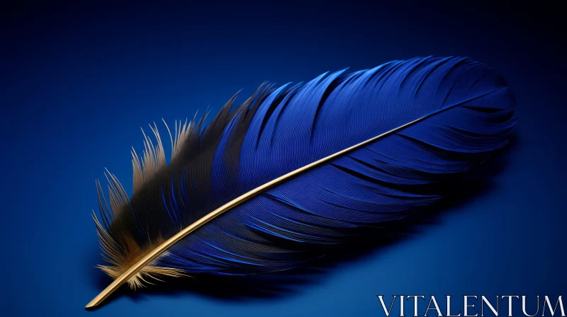 Blue Feather with Golden Quill - 3D Rendering AI Image