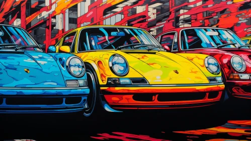 Colorful Porsche 911s Digital Painting