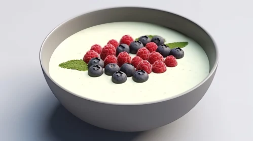 Delicious Yogurt with Fresh Berries in Ceramic Bowl