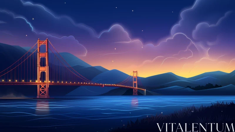 AI ART Golden Gate Bridge Night Landscape