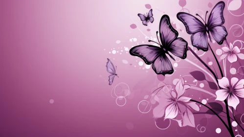 Purple Floral Background with Butterflies