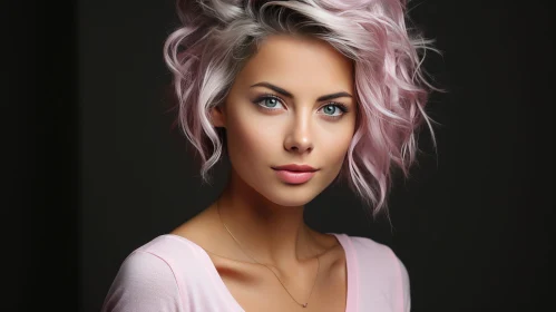 Young Woman Portrait with Pink Hair and Blue Eyes