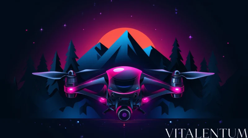 Black Drone Illustration at Sunset AI Image