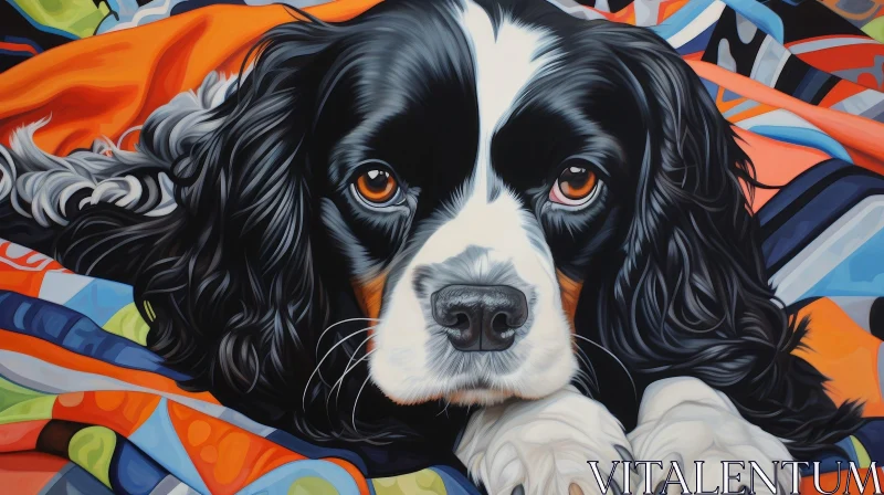 Cocker Spaniel Dog Painting on Colorful Blanket AI Image