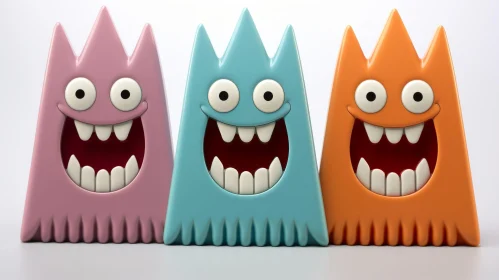 Colorful Cartoon Monsters 3D Rendering