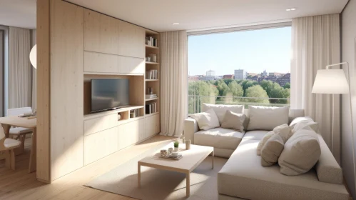 Contemporary Minimalist Living Room with City View