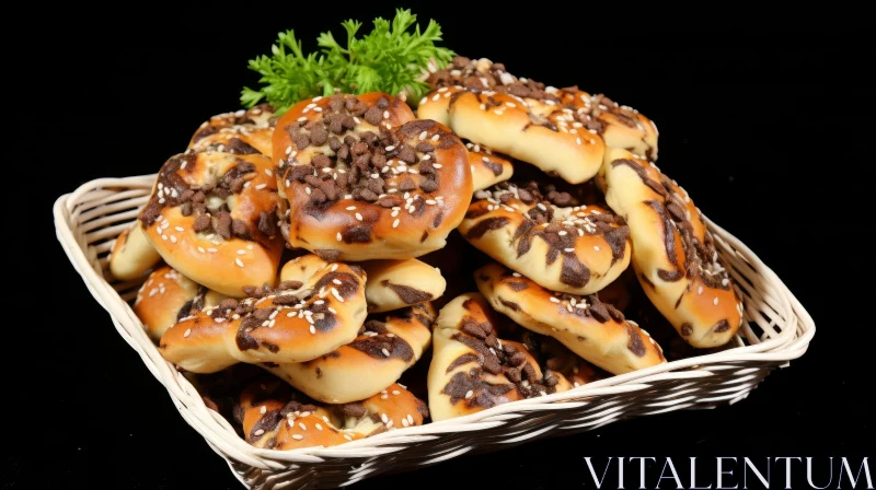 Delicious Chocolate-filled Buns in Wicker Basket AI Image