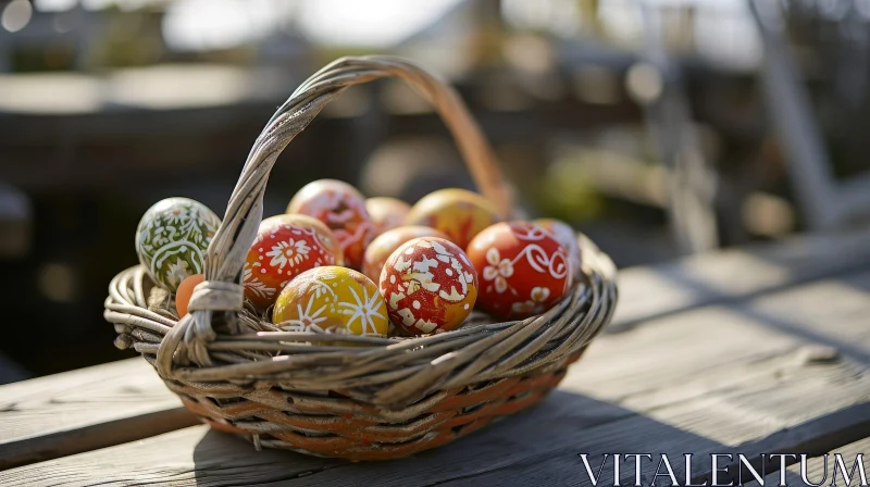 AI ART Easter Eggs Basket on Wooden Table