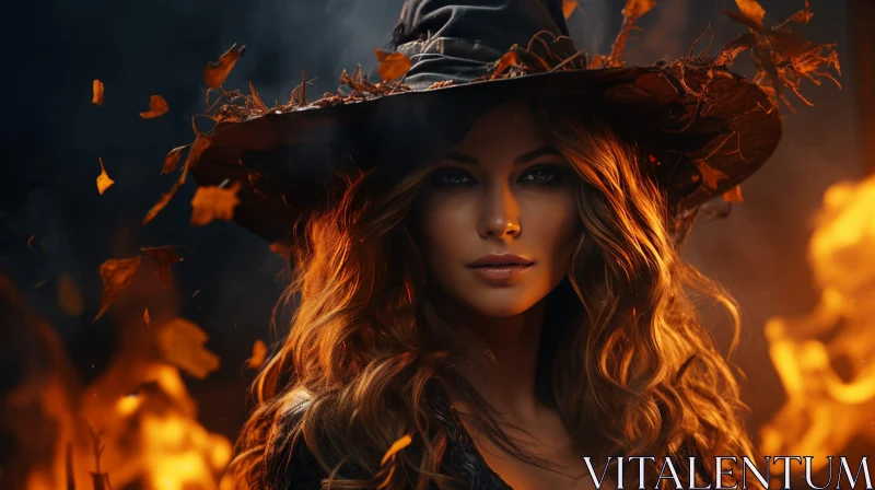Enigmatic Portrait of a Woman in Autumn Hat AI Image