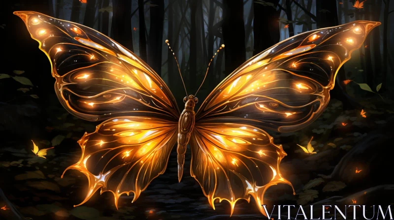 AI ART Glowing Butterfly Painting in Dark Forest