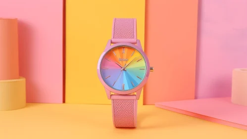 Pink Watch with Rainbow Dial - Stylish Fashion Accessory