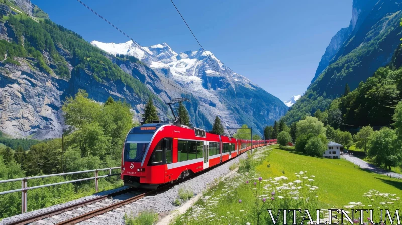 Scenic Train Journey in the Swiss Alps AI Image