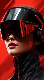 Serious Young Woman in Futuristic Visor and Headphones