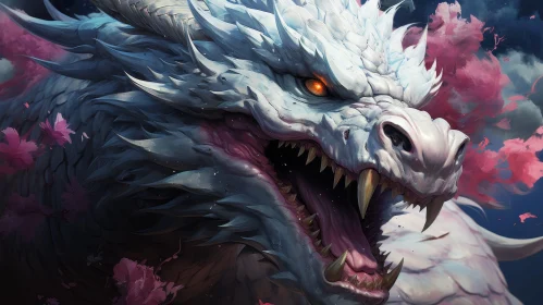 White Dragon Digital Painting - Dark Background Detail