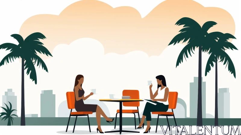 Women at Outdoor Cafe Vector Illustration AI Image