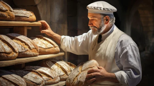 Baker Inspecting Loaf of Bread in Bakery