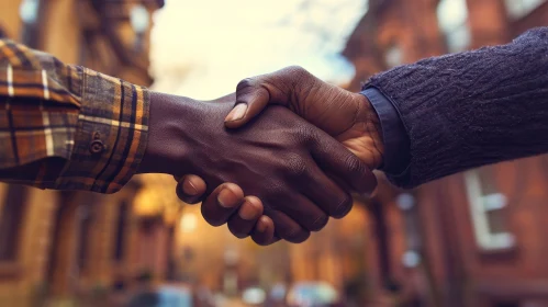 Close-Up of Diverse Men Shaking Hands Outdoors